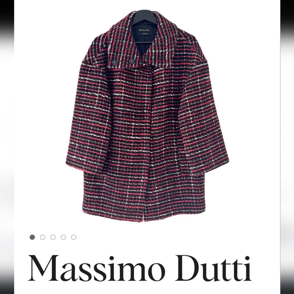 Massimo Dutti Acrylic Blend  Red Tweed Coat Small